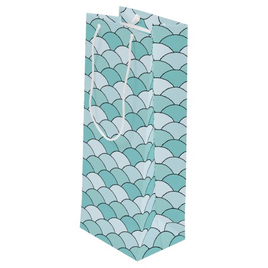 Drakenschubben, Waaiers, Golven, Seigaiha, Blauw Wijn Cadeautas (Achterkant Gekanteld)