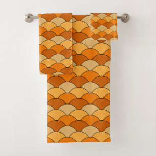 Drakenschubben, Waaiers, Golven, Seigaiha, Oranje Bad Handdoek