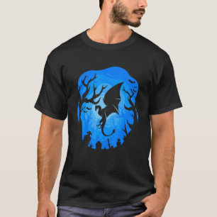 Drakensilhouet Blauwe Achtergrond Bos Nacht Des T-shirt