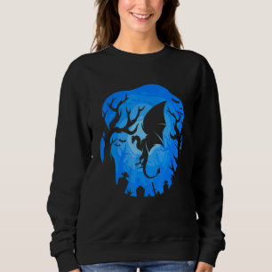 Drakensilhouet Blauwe Achtergrond Bos Nacht Des Trui