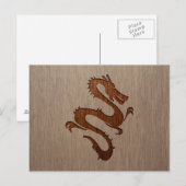 Drakensilhouet gegraveerd op houten ontwerpen briefkaart (Voorkant / Achterkant)