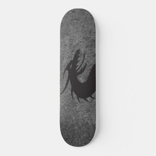 Drakensilhouet, met gras op de achtergrond, persoonlijk skateboard (Voorkant)