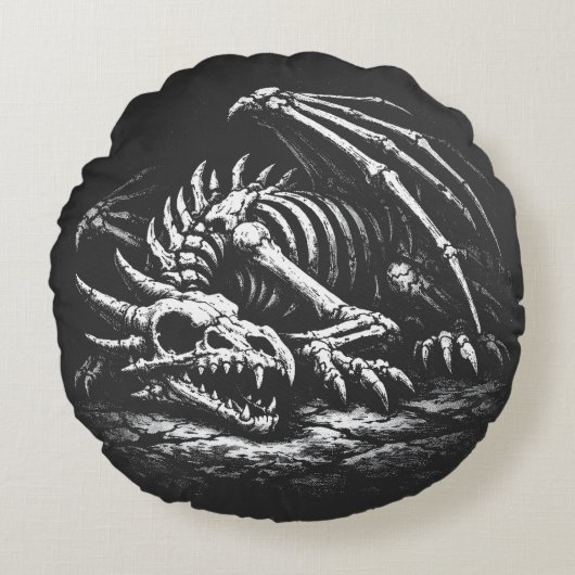 Drakenskelet — door BurnsInHell Rond Kussen (Voorkant)