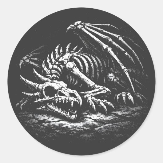 Drakenskelet — door BurnsInHell Ronde Sticker (Voorkant)