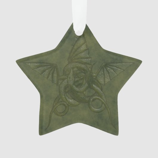 Drakenster - Afbeelding met ingegraveerd groen led Ornament (voorkant)