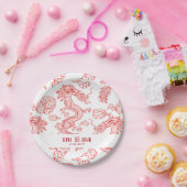 Drakenstijl Dubbel gelukssymbool Witte Stijl Papieren Bordje (Feest)