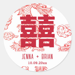 Drakenstijl Dubbel gelukssymbool Witte Stijl Ronde Sticker