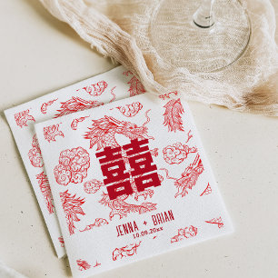 Drakenstijl Dubbel gelukssymbool Witte Stijl Servet