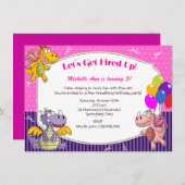 Drakenthema voor de verjaardag van het meisje kaart (Voorkant / Achterkant)