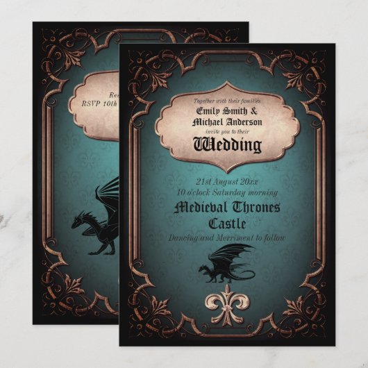 Drakentrouw Middeleeuwse Gotische Antieke Tronen Kaart (Voorkant / Achterkant)