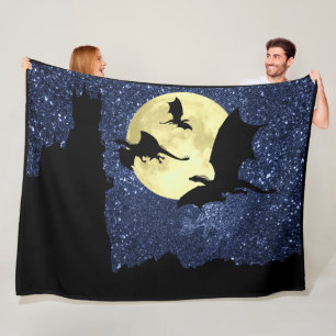 Drakenvliegen, Midnight sky cliff kasteel, volle m Fleece Deken