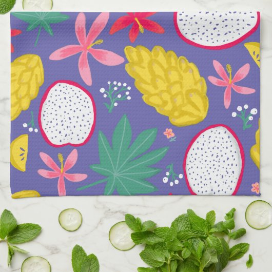 Drakenvrucht tropische bloei paarse keukenhanddoek (Gevouwen)