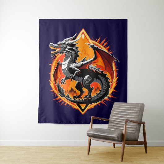 Drakenwoede: De Samurai Ontwaakt / Vintage Kunst Wandkleed (In situ)