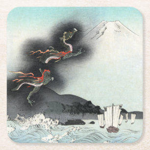 Drakenwoede Zeeslag om de Mount Fuji, Japan Kartonnen Onderzetters