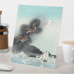 Drakenwoede Zeeslag om Mount Fuji, Japan Reclamebord Met Voetstuk