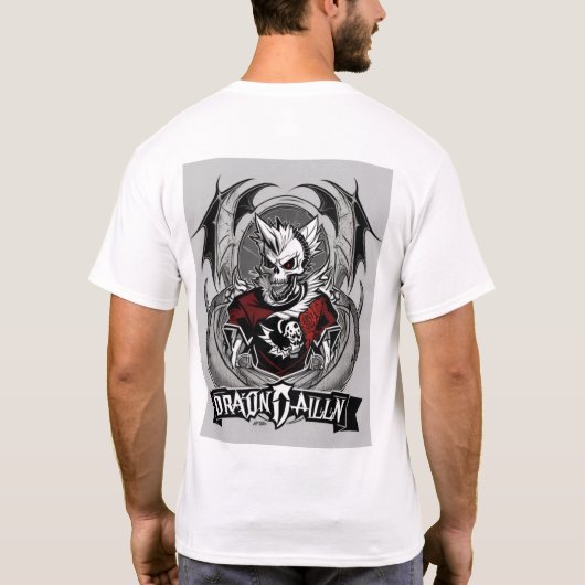 "Drakenziel: Schattigee schedel mascotte T-shirt" T-shirt (Achterkant)