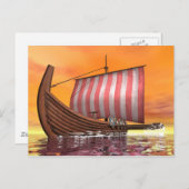 Drakkar- of wandelschip - 3D-weergave Briefkaart (Voorkant / Achterkant)