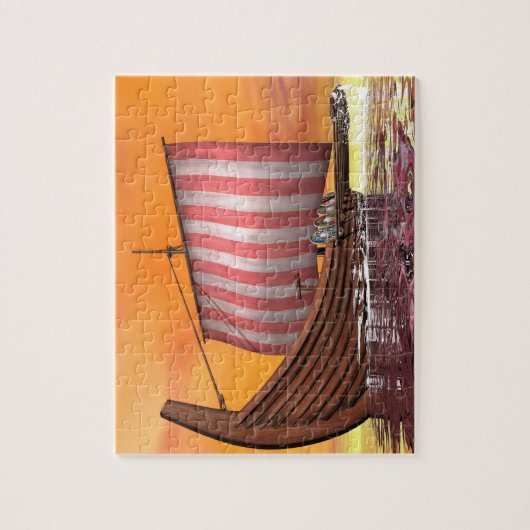 Drakkar- of wandelschip - 3D-weergave Legpuzzel (Verticaal)