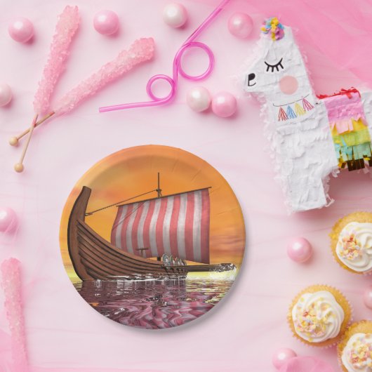 Drakkar- of wandelschip - 3D-weergave Papieren Bordje (Feest)
