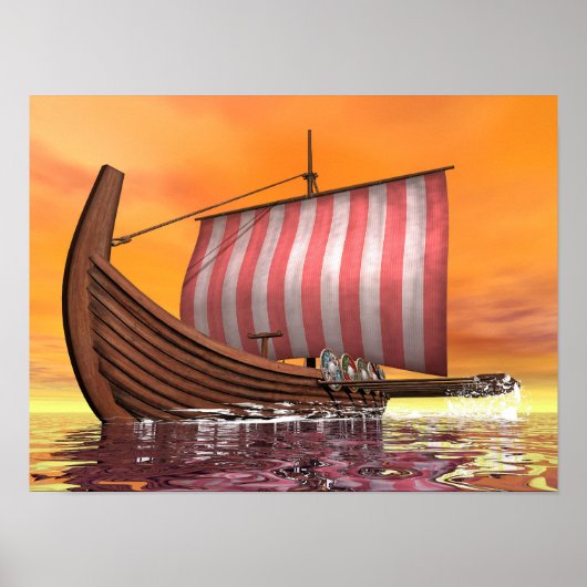 Drakkar- of wandelschip - 3D-weergave Poster (Voorkant)