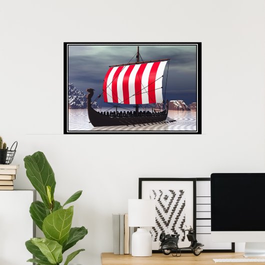 Drakkar Viking Sailing Ship Poster (Thuiskantoor)