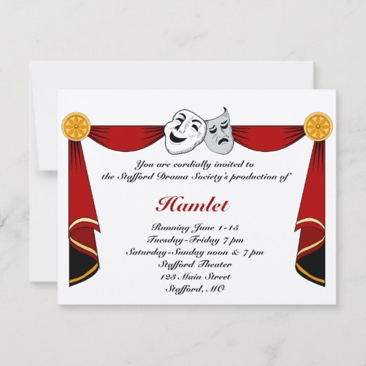 Drama en theateruitnodiging kaart (Voorkant)