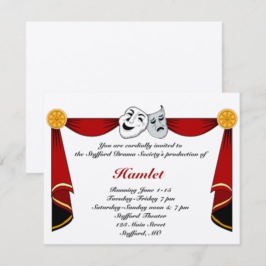 Drama en theateruitnodiging kaart (Voorkant / Achterkant)