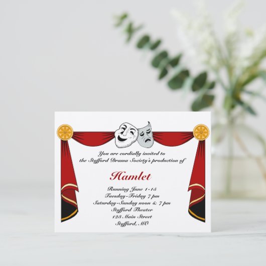 Drama en theateruitnodiging kaart (Staand voorkant)