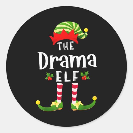 Drama Kerst Elf Matching Pyjama Kerstfeest Ronde Sticker (Voorkant)