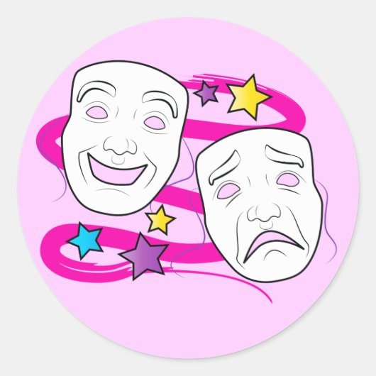 Drama maskers comedy en tragedie ronde sticker (Voorkant)