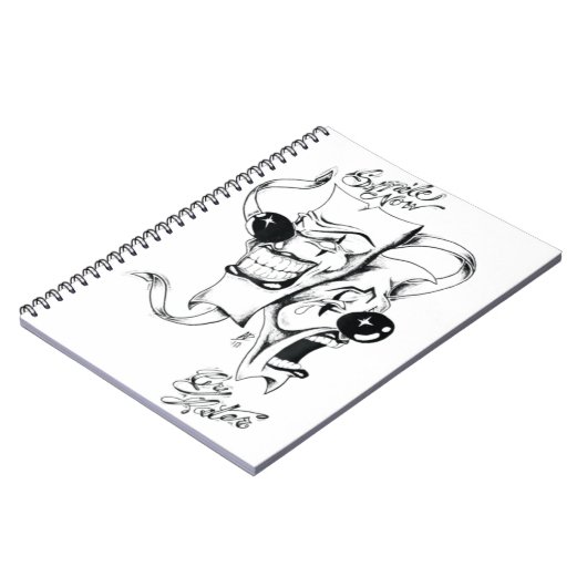 Drama-maskers die nu opstijgen, blijven later bran notitieboek (Linkerzijde)