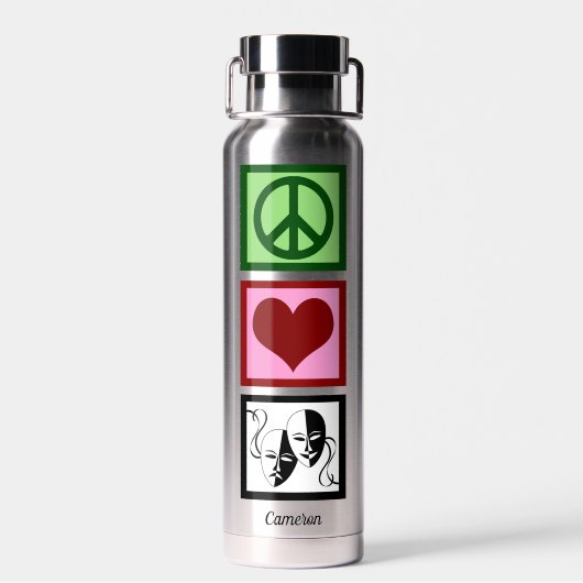 Drama-maskers van vredesliefdestheater gepersonali waterfles (Achterkant)