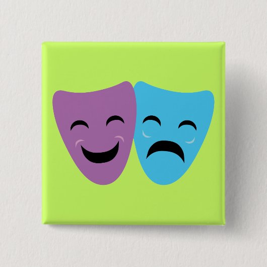 Drama maskers vierkante button 5,1 cm (Voorkant)