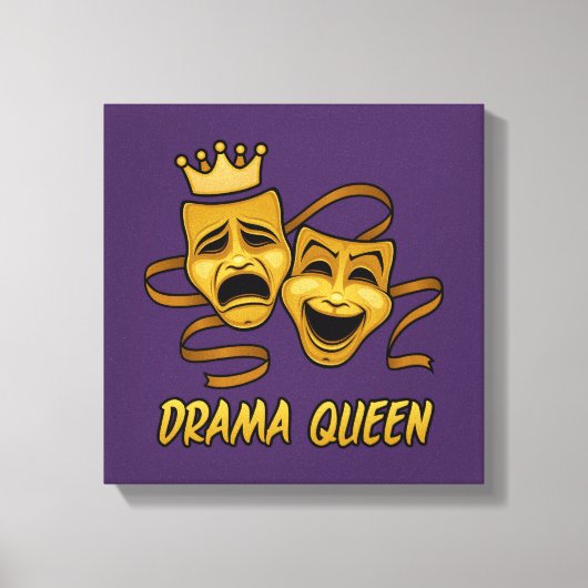 Drama Queen Comedy en Tragedie Gold Theater Mask Canvas Afdruk (Voorkant)