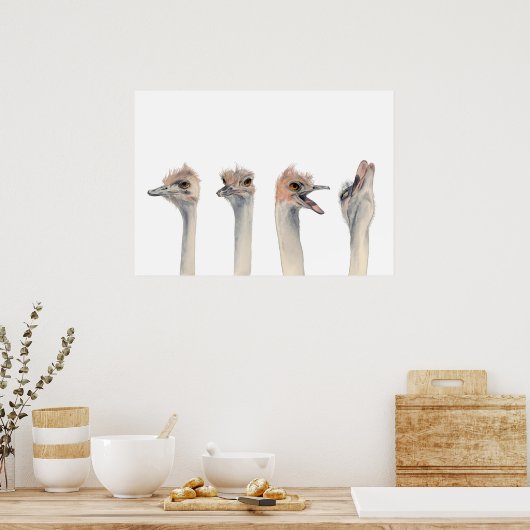Drama Queen | Funny Ostrich Waterverf Painting Poster (Keuken)