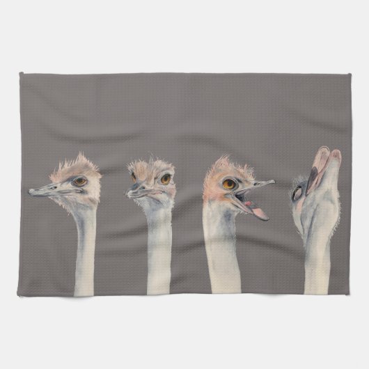 "Drama Queen" Funny Ostriches schilderen Theedoek (Horizontaal)