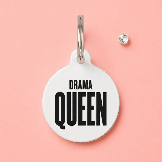 Drama Queen Grappige Witte Aangepaste Naam Hond Ka Huisdierpenning (Creator heeft geüpload)