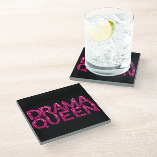 Drama Queen Hot Pink Glitter Glazen Onderzetter (Schuin)