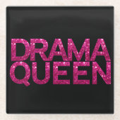 Drama Queen Hot Pink Glitter Glazen Onderzetter (Voorkant)