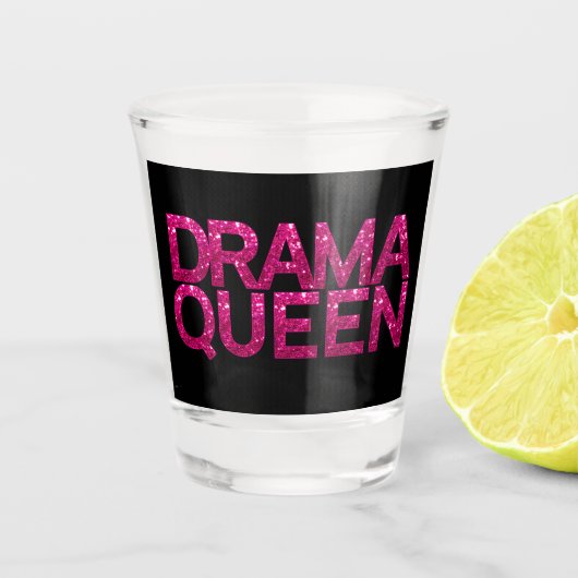 Drama Queen Hot Pink Glitter Shot Glas (Voorkant)