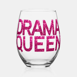 Drama Queen Hot Pink Glitter Wijnglas Zonder Voet
