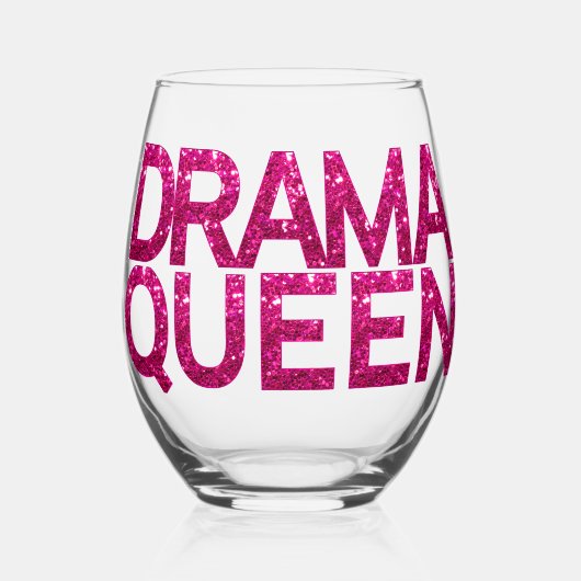 Drama Queen Hot Pink Glitter Wijnglas Zonder Voet (Voorkant)