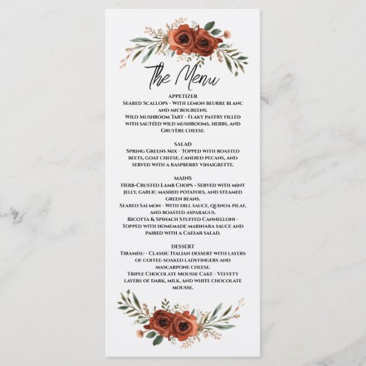 Drama Terracotta Boho Bloemen Menu (Voorkant)