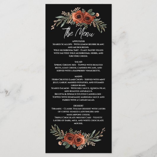 Drama Terracotta Boho Bloemen Menu (Voorkant)