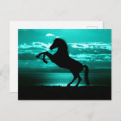Dramatic Black Horse Teal Sky Peaceful Postcard Briefkaart (Voorkant / Achterkant)
