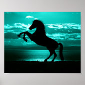 Dramatic Black Horse Teal Sky Peaceful  Poster (Voorkant)