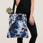 Dramatic Blue Art Deco Cat Large Shoulder Tote Bag (Dichtbij)