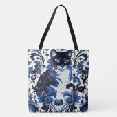 Dramatic Blue Art Deco Cat Large Shoulder Tote Tote Bag (Voorkant)