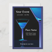Dramatic Blue Martini Cocktails Invitation Kaart (Voorkant)