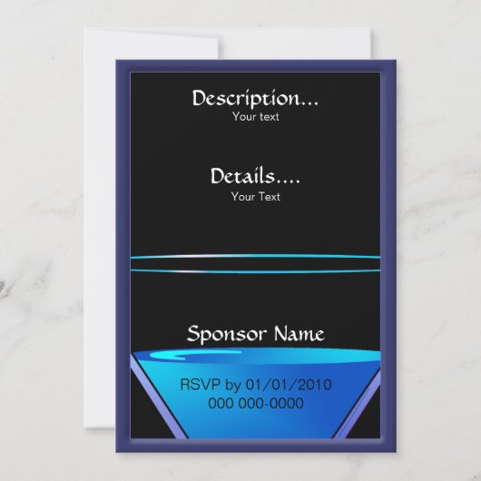 Dramatic Blue Martini Cocktails Invitation Kaart (Achterkant)